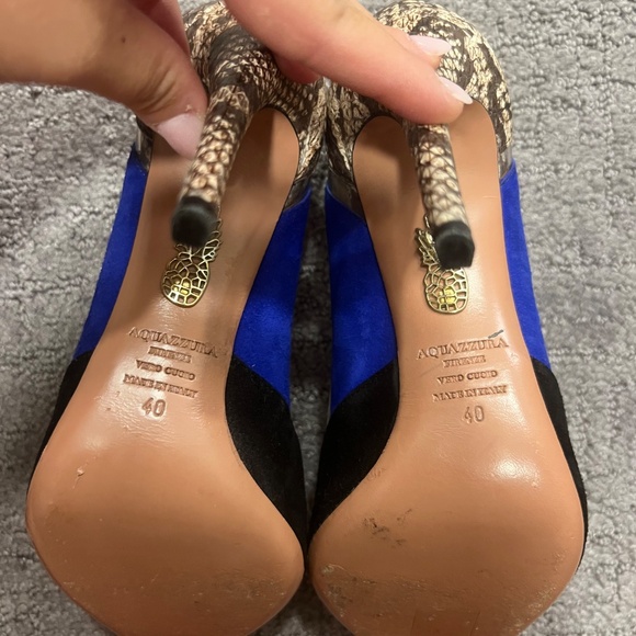 Aquazzura Multicolor Suede and Snakeskin Fearless Pointed Toe Pumps Size 40 - Picture 4 of 5
